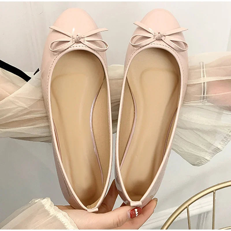 Women's Casual Patent Leather Korean Shoes Ladies Bowknot Shallow Elegant Female Moccasins Summer Autumn Flats Shoe Aiertu