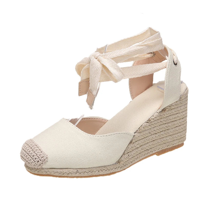 Women's Espadrille Ankle Strap Sandals Comfortable Slippers Ladies Womens Casual Shoes Breathable Flax Hemp Canvas Pumps Aiertu