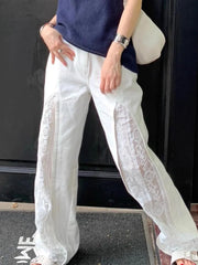 Aiertu New Bottoms Y2k Wide Leg Pants for Women Fashion Patchwork Lace White Trousers High Waist Straight Casual Summer Pantalon Femme Aiertu