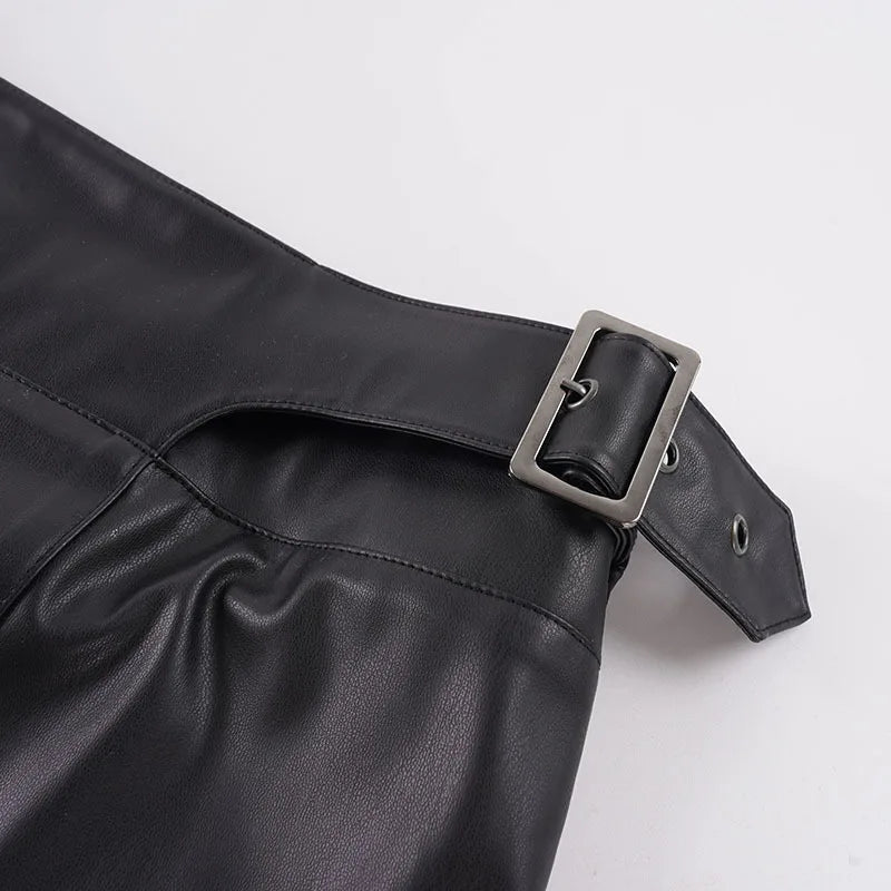AIERTU  -  PU Bodycon High Waist Midi Skirt Pencil Knee Length Side Zipper Glossy Smooth Night Out Party Solid Color Skirt Aiertu