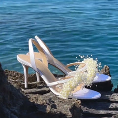 AIERTU  -  Summer New Elegant Style Pearl Flat Toe Sandals with Round Toe and Exposed Toe Women's Feel, Versatile Slim Heels and High Heels Aiertu
