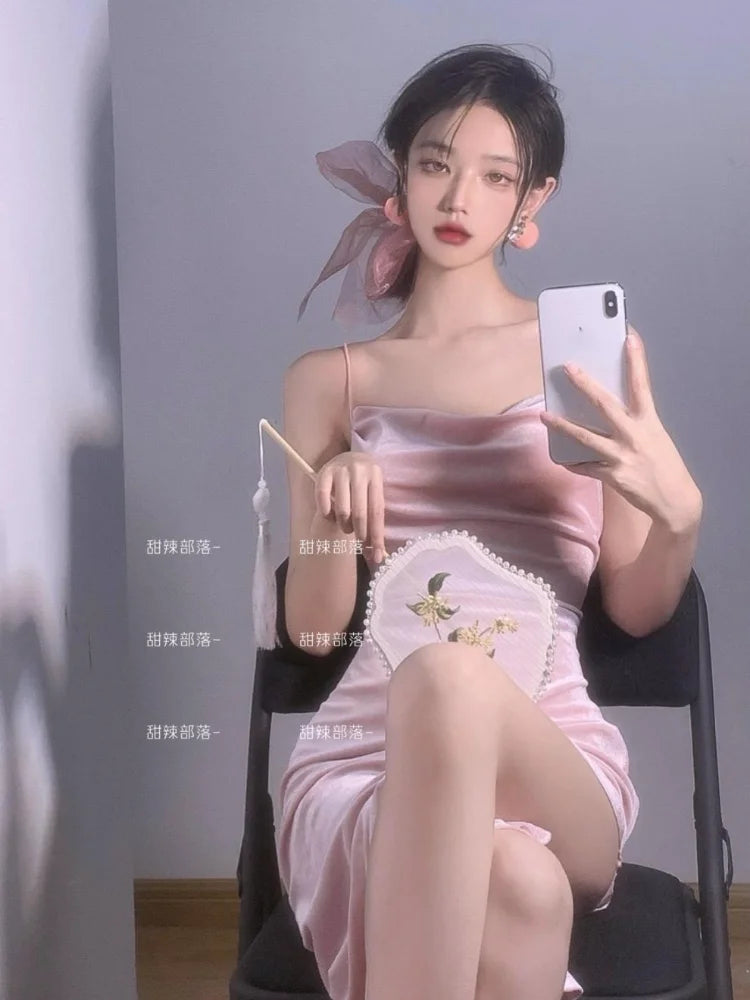 Aiertu Y2k Pink Sexy Slip Dress Bodycon Spaghetti Strap Night Club Party Midi Dresses Summer Sundress Korean Fashion Kpop Aiertu