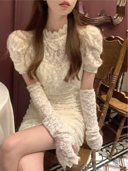 Aiertu  Spring Lace Design Elegant Y2k Mini Dress Woman Party Sexy Bodycon Dress Casual Puffer Sleeve One Piece Dress Korea Fashion Aiertu