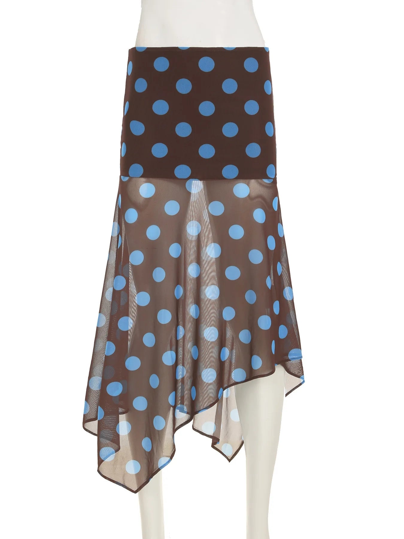 AIERTU  -  Style Fashionable Polka Dot Irregular Mesh Skirt New Temperament Light and Mature Style Mid-length Skirt Aiertu