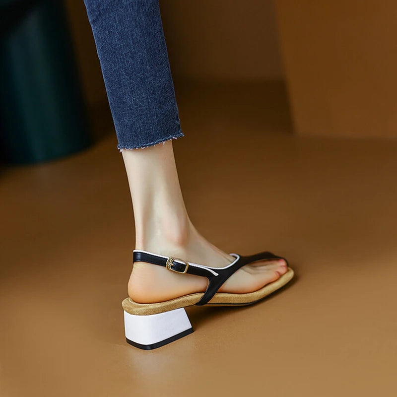 Aiertu NEW Summer Women Sandals Square Toe Chunky Heel Shoes Split Leather Shoes for Women Fashion Concise Low Heel Designer Sandals Aiertu