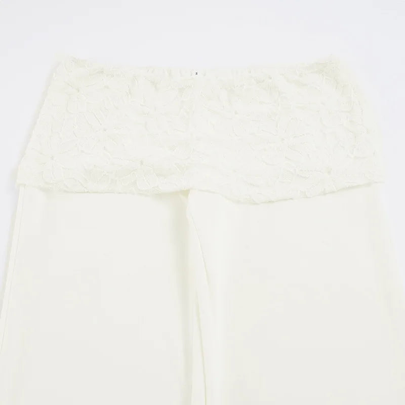 AIERTU  -  Lace Waist Patchwork Pants Women European American Casual Comfortable Style Slim Fit Solid Color Slimming Aiertu