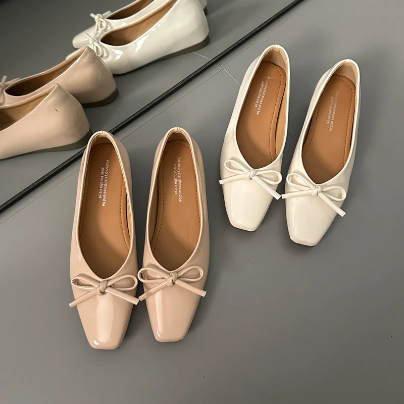 AIERTU  -  Bowtie Flat Shoes Women Ballerinas Square Toe Slip on Ballet Flats Lazy Loafers Moccasins Ladies Casual Comfort Shoes Aiertu