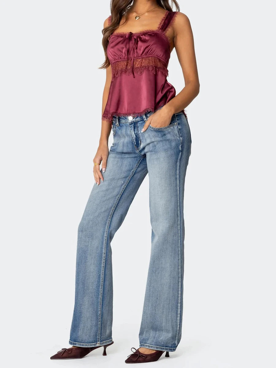 AIERTU  -  Summer Women Fairycore Camisole Babydoll Tank Tops Slim Lace Trim Square Neck Sleeveless Backless Crop Shirt 2000s Streetwear Aiertu