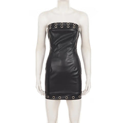 AIERTU  -  Faux Leather Strapless Mini Dress Eyelet Decor Bodycon Tube Dress Sleeveless Slim Fit Short Dress  Night Club Evening Outfit Aiertu