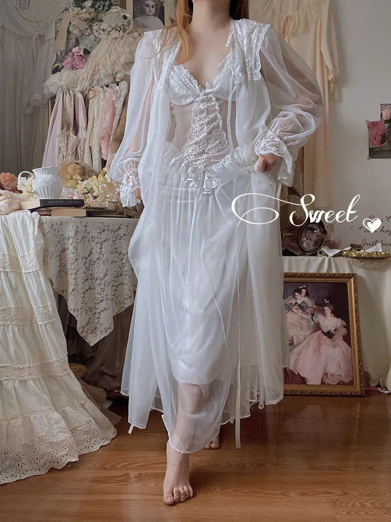 Aiertu Autumn White Fairy Vintage Sweet Dress Women Mesh Lace Sexy Casual Korean Dress Female Patchwork Designer Princess Dresses Aiertu