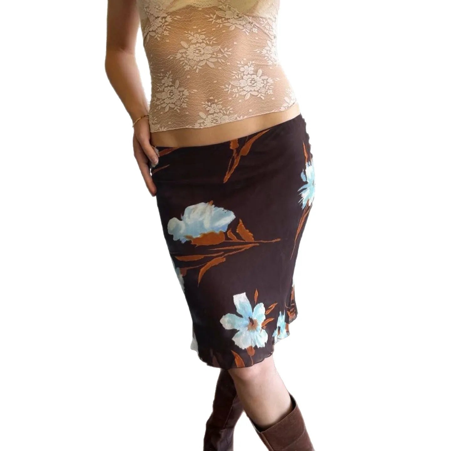 AIERTU  -  Straight Netting Skirt Vintage Floral Print Double Bodycon Midi Dress Elegant Versatile Spring Summer Ladies Party Casual Wear Aiertu