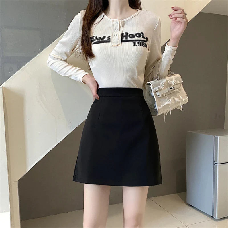 Aiertu DRESS TO IMPRESS Summer Mini Skirts Women Faldas A-line Solid Hot Soft Simple Stylish High Waist Office Ladies All-match Retro Trendy Minimalist aiertu