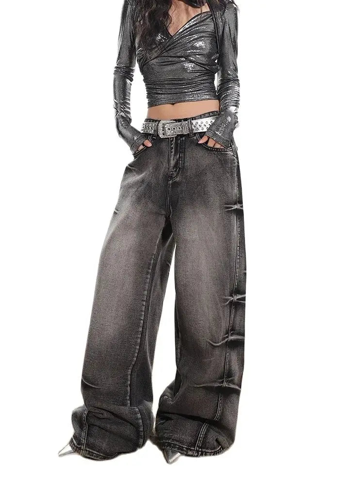 Aiertu Women's Jeans Baggy Harajuku Denim Trousers Y2k Japanese 2000s Style Wide Jean Pants Vintage 2000s Trashy Oversize Clothes 2024 Aiertu