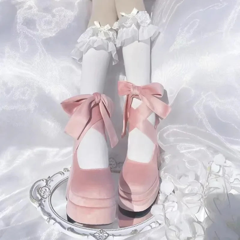 Aiertu Luxury Shoes Fashion Designer Platform Women Mary Jane Shoes Cross Strap Thick Heel Shoes Ladies College Style Dress Pumps Shoe Aiertu