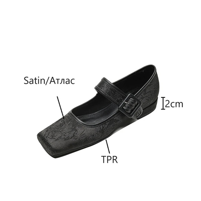 Aiertu NEW Spring/Autumn Women Pumps Square Toe Chunky Heel Shoes Satin Shoes for Women Elegant Low Heel Buckle Black Mary Jane Shoes Aiertu