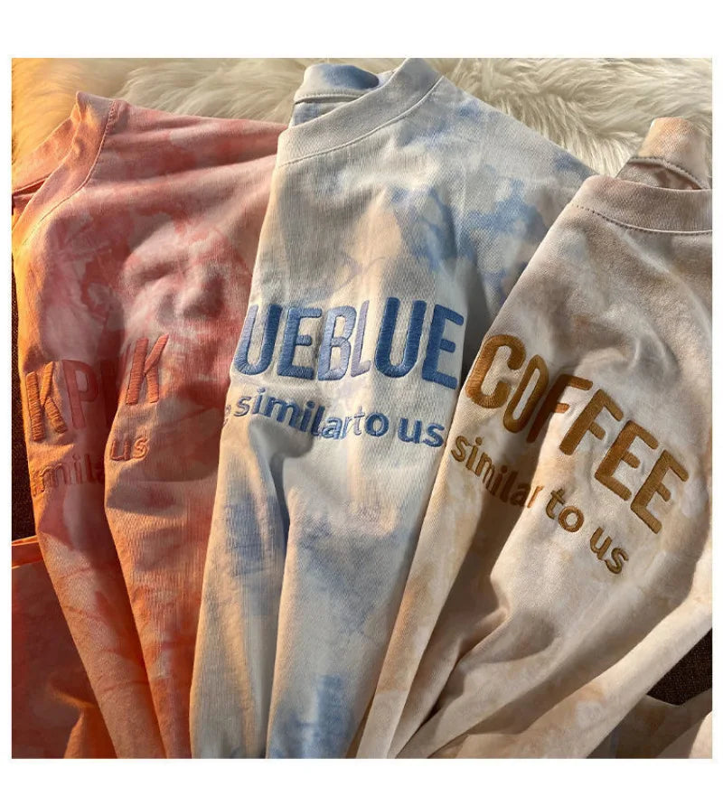 Aiertu Tie-dye Embroidery Letter Short Sleeve Top Korean Popular Trendy Female T-shirt Summer New 2024 Fashion Y2K Tops Aiertu