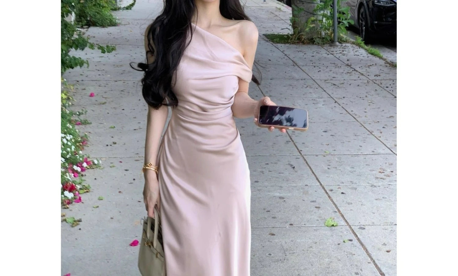 AIERTU  -  Summer New Simple Dress with Feminine Temperament Slanted Shoulder Bag Buttocks Long Skirt Dress Aiertu