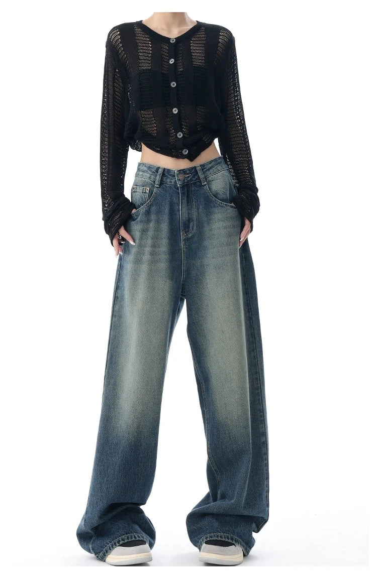 Aiertu Autumn Vintage Chicly Slim Button Female High Waisted Jeans American Basic Simple Casual Fashion S-XL Baggy Jeans Women Aiertu