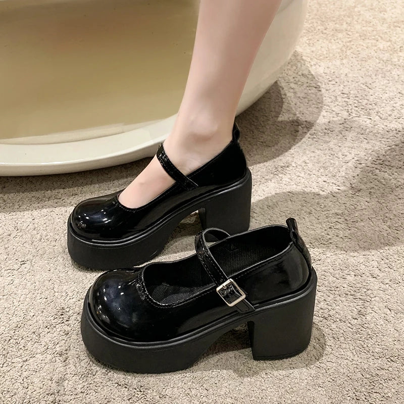 Aiertu Back  to school Fashion White Chunky Platform High Heels Women's 2024 New Fall/winter Mary Jane Shoes Aiertu
