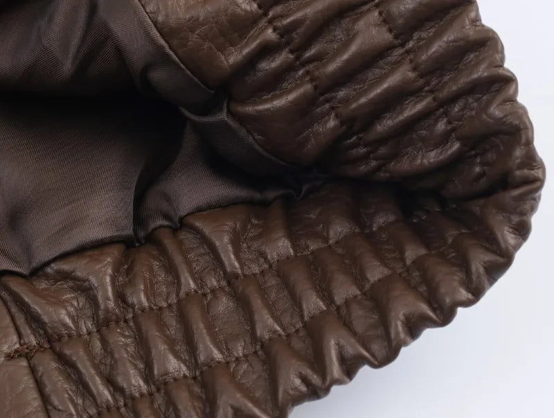 AIERTU  -  Solid Leather Moto Jacket For Women Winter Turtleneck Retro Coats Fashion Asymmetry Elegant Vintage PU Jackets New Aiertu