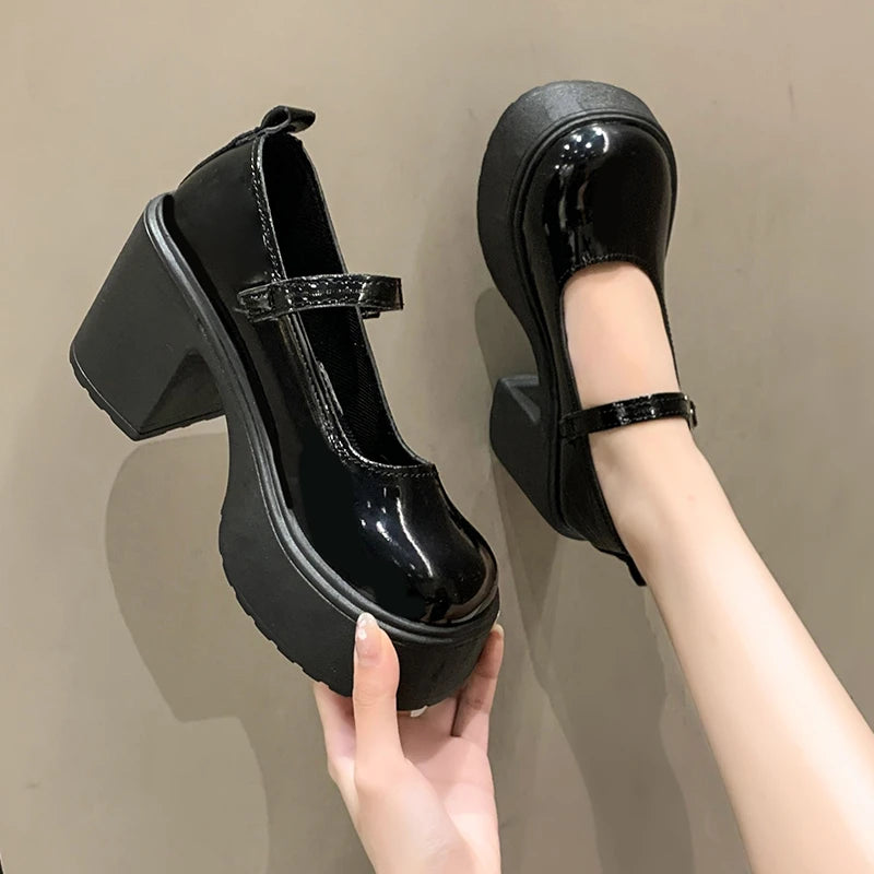 Aiertu Back  to school Fashion White Chunky Platform High Heels Women's 2024 New Fall/winter Mary Jane Shoes Aiertu