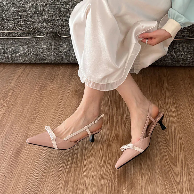 AIERTU  -  Bow Elegant Women's Sandals Summer Fashion Kitten Heels Dress Shoes Ladies Pointed Toe Slingbacks Women Heels and Pumps Aiertu