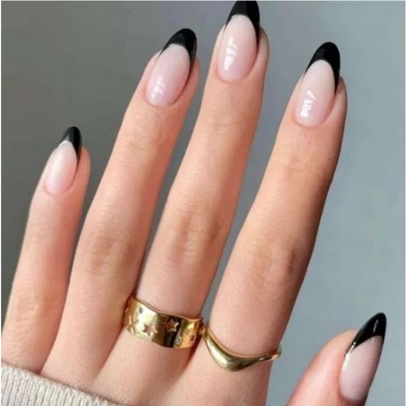 Aiertu Medium-length Acrylic Almond Fake Nails Art Cool Hottie Girl Wear False Nails Europe and USA Press on Nail Removable French Nail Aiertu