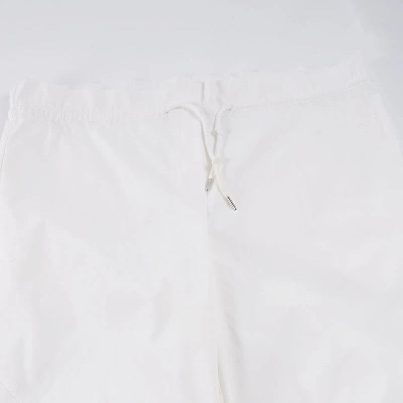 AIERTU  -  Street Style Casual Pure White Drawstring Calf-length Cargo Pants Ruched High Waist Fungus Edge Elastic Fashion Loose Pants Aiertu