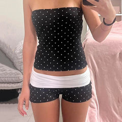 AIERTU  -  Polka Dot Printing Splicing Contrasting Color Chest-wrapped Shorts Two-piece Set Thin Casual Sports Suit Aiertu
