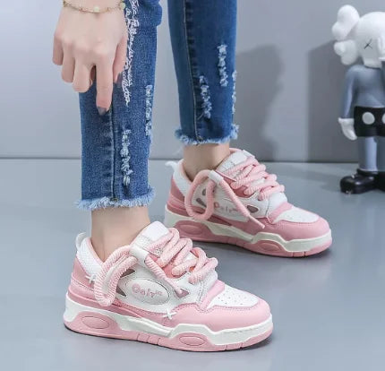 Aiertu Student Black Platform Bread Shoes for Women Couples All-match Casual Sneakerskorean Fashion Student Loose Shoes  Adult Aiertu