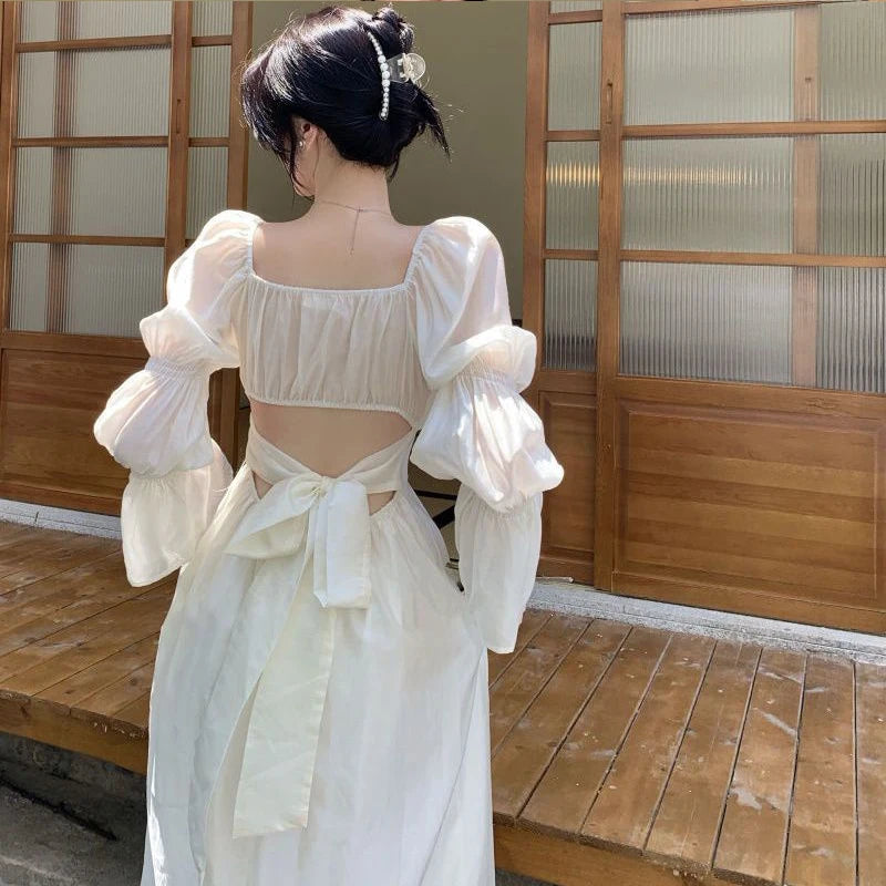 Fashion Women Sweet Lovely A Line Skirt Elegant French Style Tighten The Waist 2024 Spring Summer New Dress Vintage Dress Aiertu