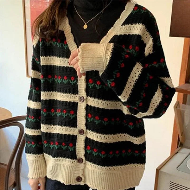 AIERTU  -  Autumn and Winter Loose Lazy Wind Knitted Cardigan Jacket New Versatile Retro Thin Sweater Women Aiertu
