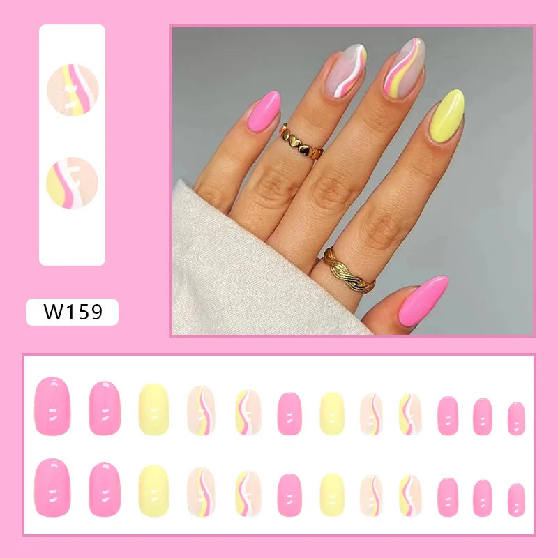 Aiertu 24pcs/Box Ballerina Nail Tip Purple with Design Manicure Patches Fresh Floral Almond False Nails Press on Med Nails Detachable Aiertu