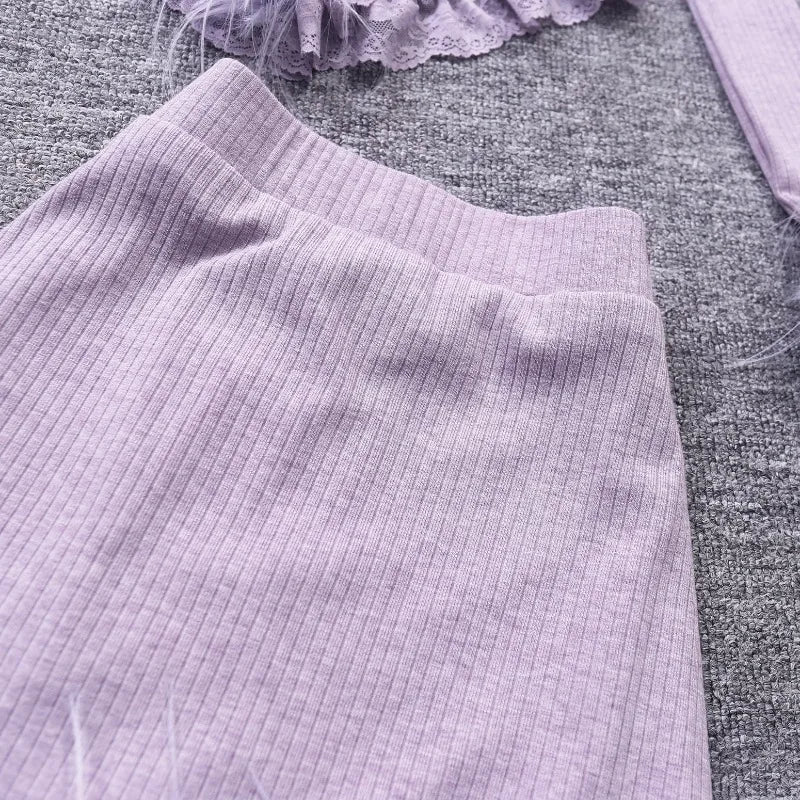 AIERTU  -  Y2k Purple Skirts Sets Autumn Winter V Neck Two Pieces Set Women Outfits Korean Fashion Retro Elegant Conjunto Femenino Aiertu