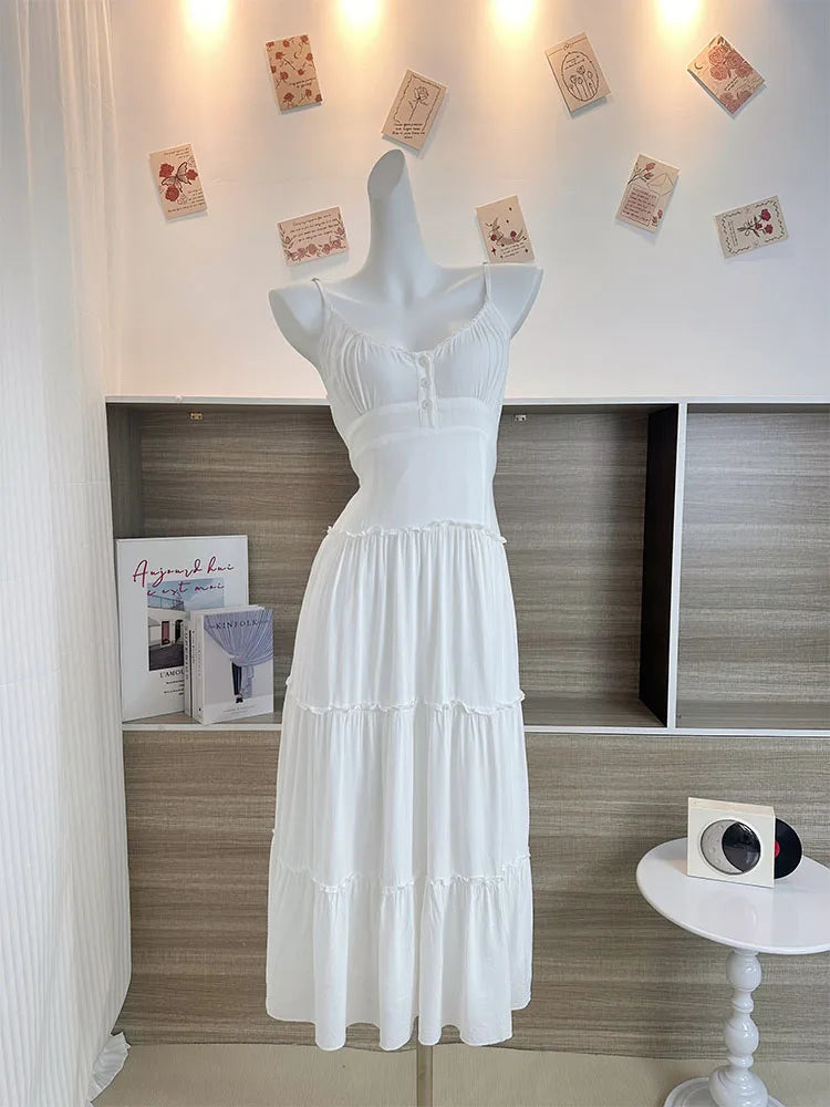 Aiertu Woman Gyaru A-Line Dress Hot Spaghetti Strap Dress Design Fairy Dress All-match Frocks Elegant One-Piece Patchwork Bandage Aiertu