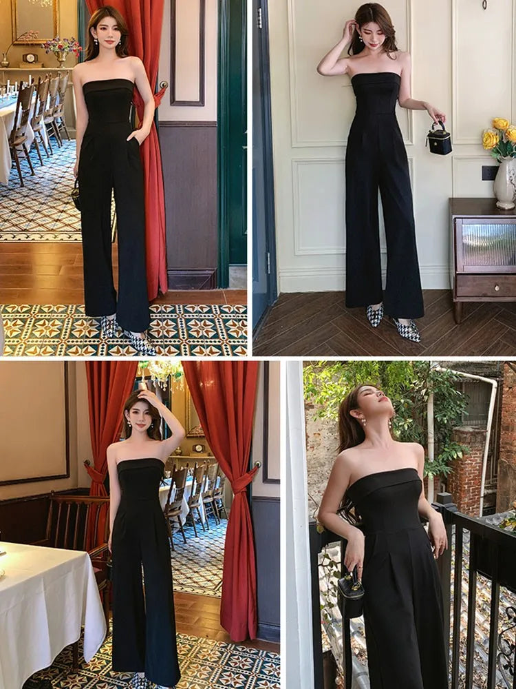 Aiertu Casual Wide Leg Jumpsuit Long Pants Black New Female Evening Party Loose Elegant Sleeveless Jumpsuits Aiertu