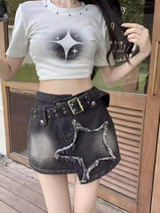 Aiertu Women Black Gothic Denim Skirts Harajuku A-Line Mini Jean Skirt Vintage Y2k Aesthetic Oversize Skirt 2000s Trashy Clothes Summer Aiertu