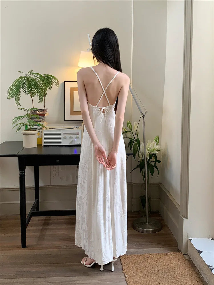 AIERTU  -  Women Dress New Chinese Style Patterned Chest Bead Hollow Out Backless Sleeveless High Waist Slim Vacation Sling Long Dresses Aiertu