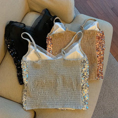 Sexy Sequin Party spaghetti Croset Bustier backless Slim Tanks and Camis Strap Glitter Crop Top Fashion Summer Women Clothes Y2k Aiertu