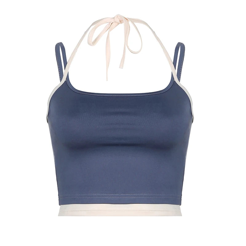 Aiertu  Vintage Patchwork Crop Top 2000s Retro Fake Two-piece Sleeveless Camisole Y2k Aesthetic Casual Tees Summer Women Clothing Aiertu