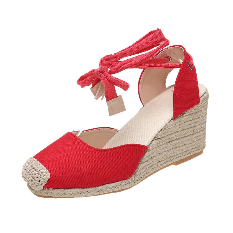 Women's Espadrille Ankle Strap Sandals Comfortable Slippers Ladies Womens Casual Shoes Breathable Flax Hemp Canvas Pumps Aiertu