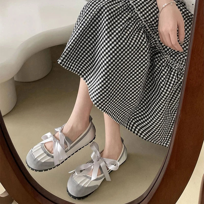 Aiertu Back  to school 2024 Autumn Lace Up Women Ballet Flat Shoes Fashion Shallow Non Slip Ladies Comfort Round Toe Mary Jane Shoes Aiertu