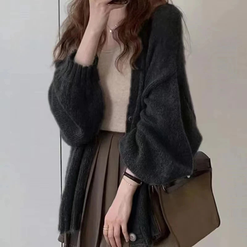 Autumn Knitted Lazy Style Long Sleeve Women's Loose Cardigans Winter Keep Warm Sweater Coat Fashion Solid Casual Tops Aiertu