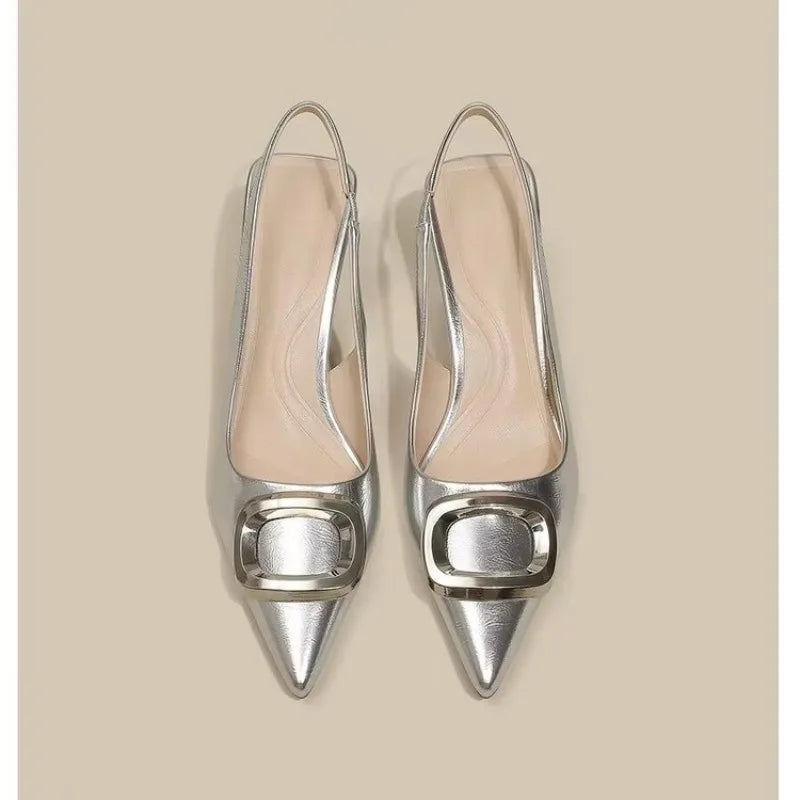 Brand Woman Slingback Shoes Fashion Spring New Ladies High Heels Elegant Med Heel Pointed Toe Slip on Sandal Mules Aiertu
