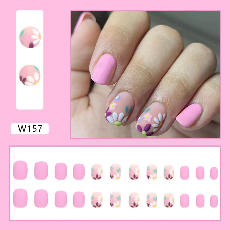 Aiertu 24pcs/Box Ballerina Nail Tip Purple with Design Manicure Patches Fresh Floral Almond False Nails Press on Med Nails Detachable Aiertu