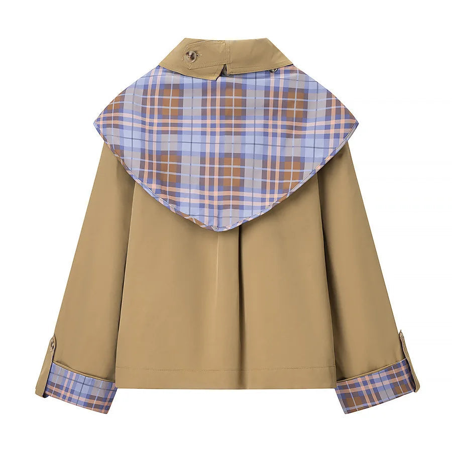 AIERTU  -  Autumn/Winter Women's Retro Plaid Double-sided Reversible Lapel Scarf Jacket Fashionable Multifunctional Embroidered Coat Aiertu