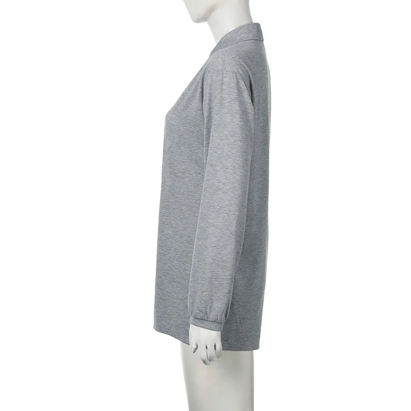 AIERTU  -  Casual Single-breasted Polo collar Loose Simple Long Sleeved Short Jumpsuits Street Gray Versatile Autumn Romper Clubwear Aiertu