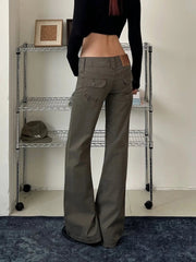 AIERTU  -  Y2K Embroidered Micro Flare Jeans Slim Fit Casual Straight Leg Pants Retro American Design for Women Aiertu