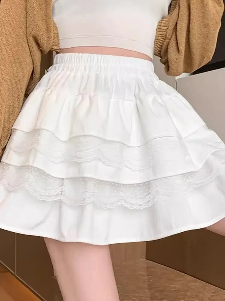 Aiertu Coquette Y2k Lace Cake Mini Skirt Sweet Girls Kawaii Cute Ruffles Patchwork Skirt 2024 Spring Japanese Harajuku Aiertu