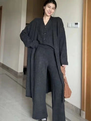 Aiertu Winter French Knitted Suits 3 Piece Set Women Casual Long Cardigan + Vintage Vest + Office Lady Long Pants Korean Fashion Aiertu